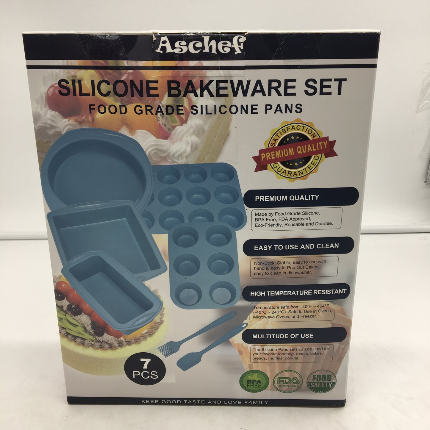 Aschef Economical 7-In-1 Non-Stick Silicone Baking Set Blue Pans & Moulds