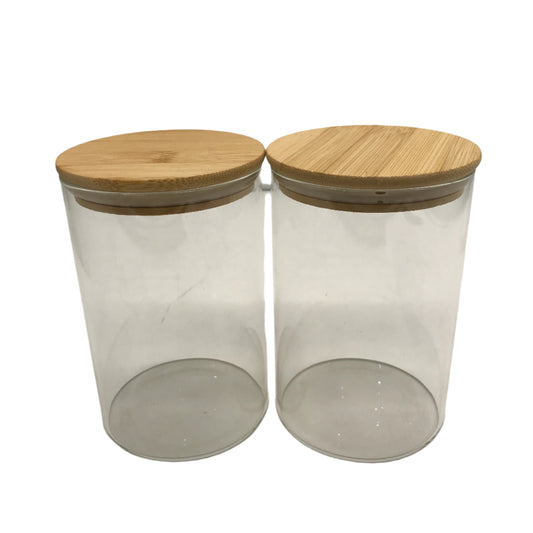 Set of 2 Glass Food Storage Jars with Airtight Bamboo Lids 10x15cm NEW