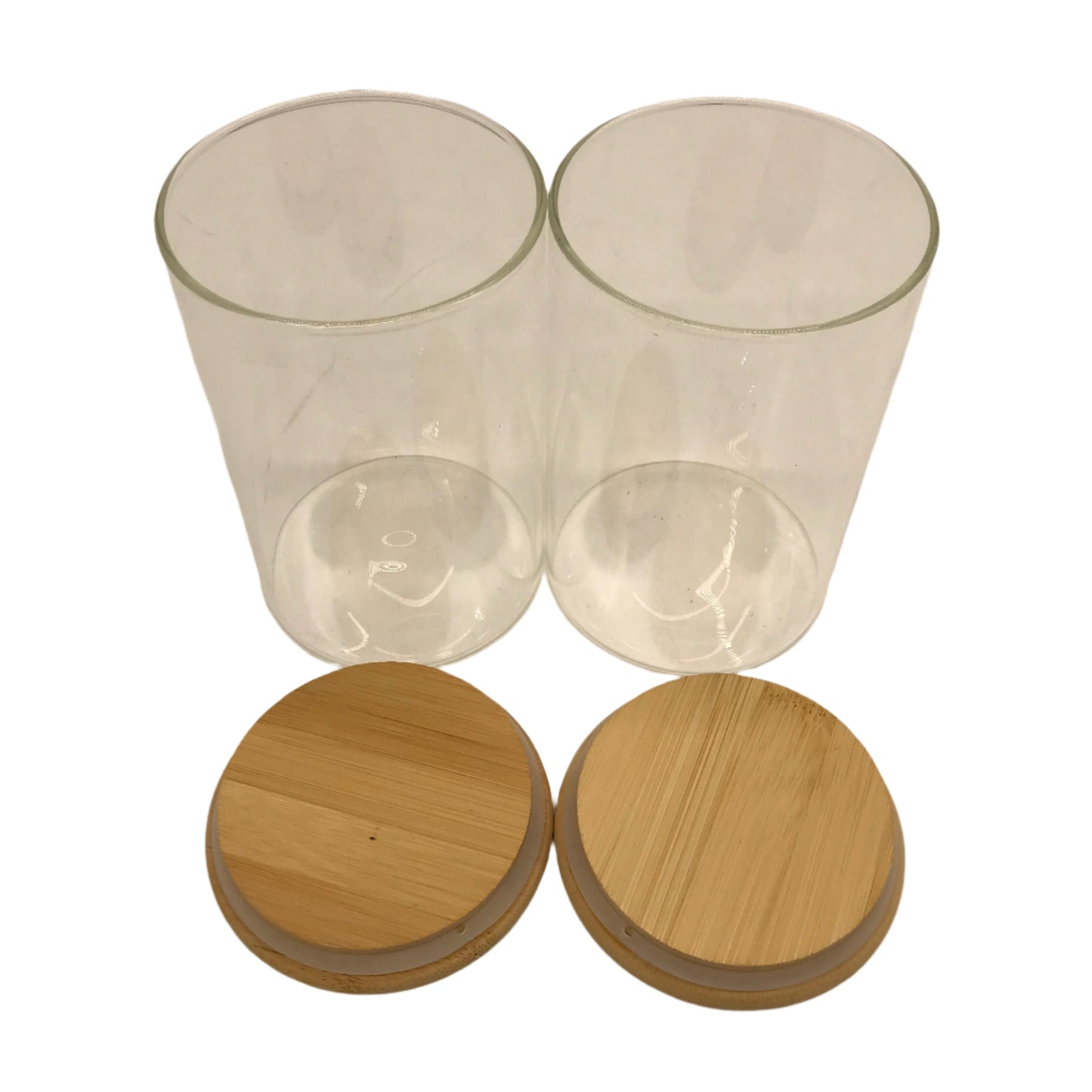 Set of 2 Glass Food Storage Jars with Airtight Bamboo Lids 10x15cm NEW