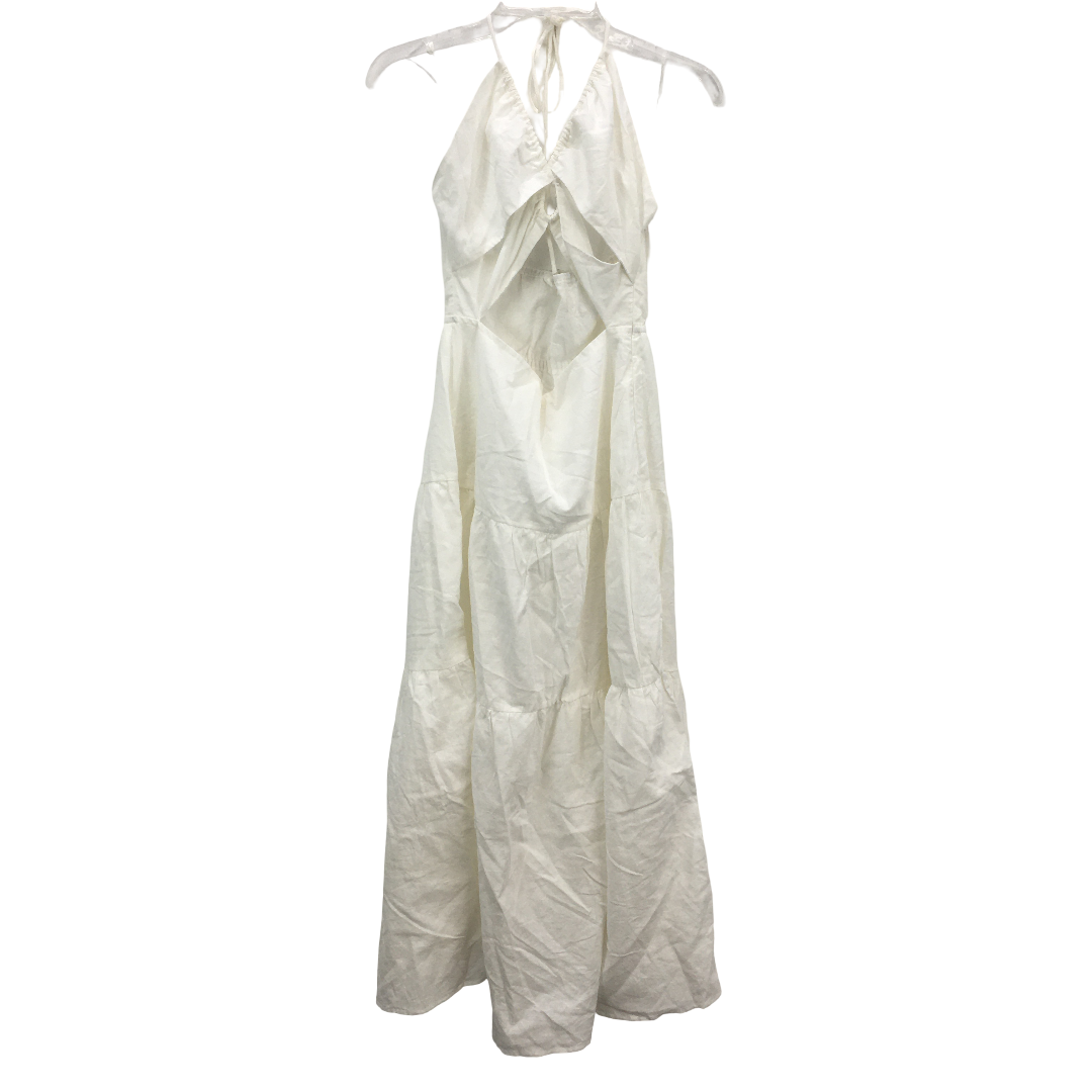 Subtitled Cut Out Linen Blend Tiered White Midi Dress Ladies Size Large NEW