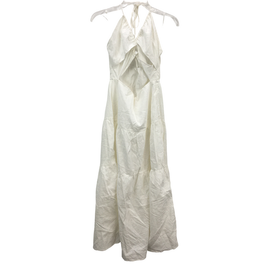 Subtitled Cut Out Linen Blend Tiered White Midi Dress Ladies Size Large NEW