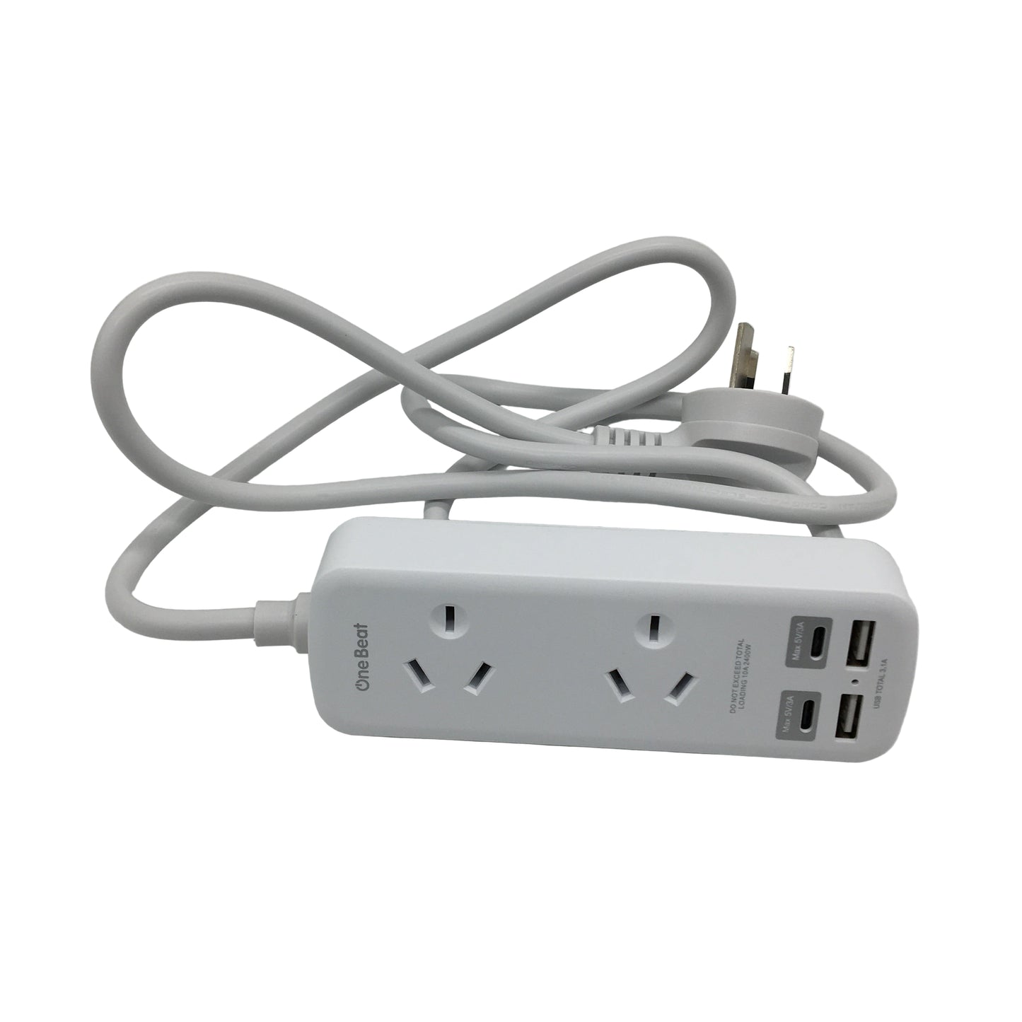 One Beat 2 Outlet Power Strip Powerboard With 2x USB & 2x USB-C 10A 2400W NEW