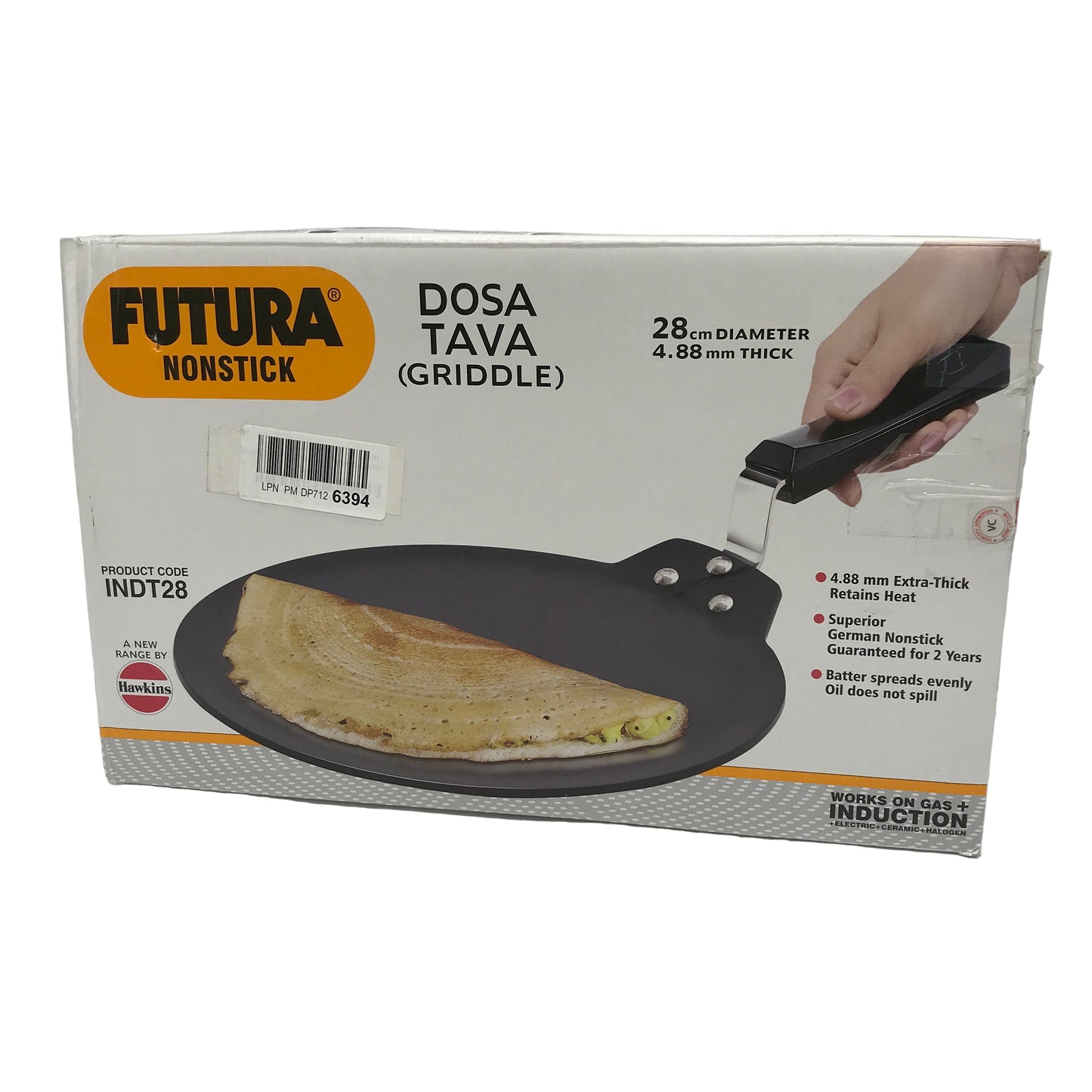 Futura INDT28 28cm 4.8mm PFOA Free Nonstick Dosa Tava Flat Griddle Pan NEW