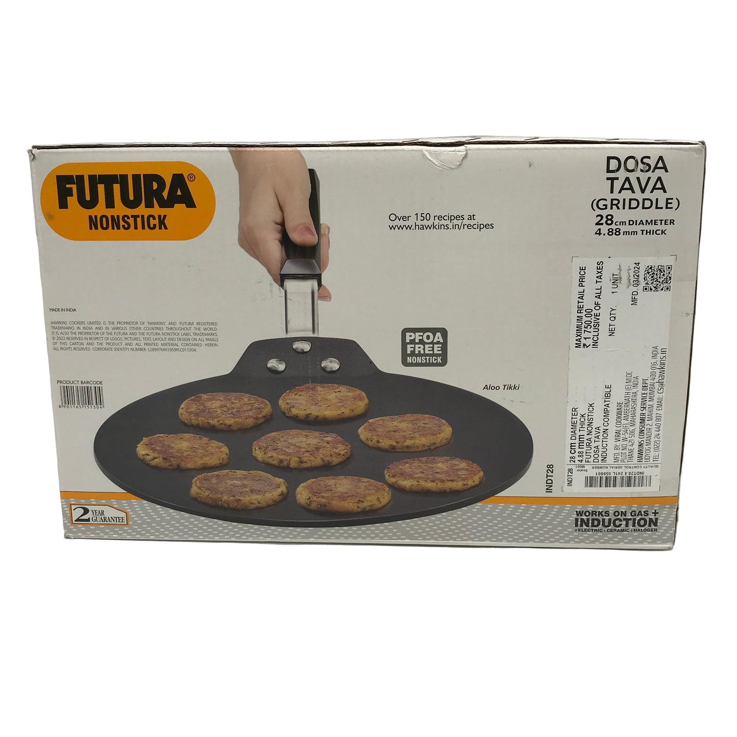 Futura INDT28 28cm 4.8mm PFOA Free Nonstick Dosa Tava Flat Griddle Pan NEW