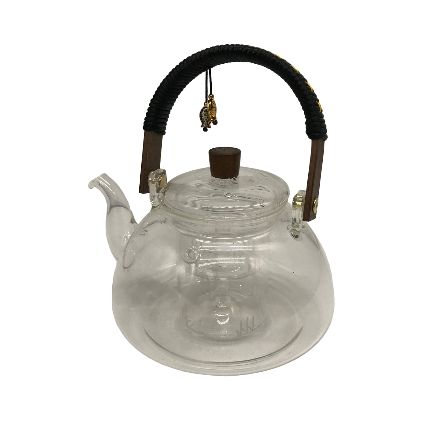 950ml Japanese Style Clear Glass Wooden Detail Teapot with Removable Infuser NEW