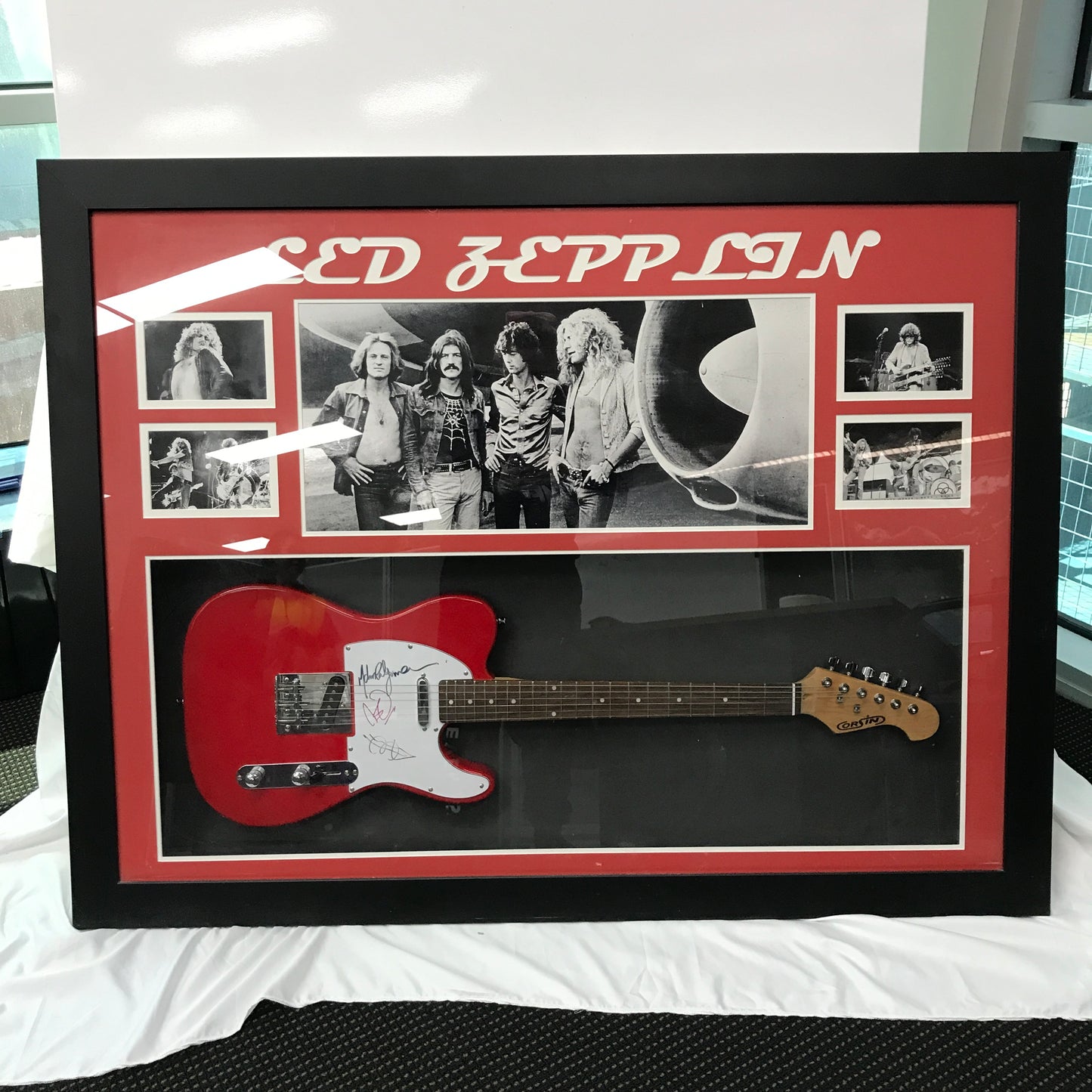 Led Zepplin Jimmy Page Robert Plant Signed Guitar Fully Framed With Certificate