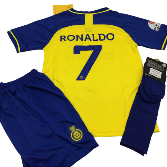 Alnassr F.C. Ronaldo #7 Yellow TShirt, Shorts & Sock Set 8-9Yrs Boys Size 26 NEW