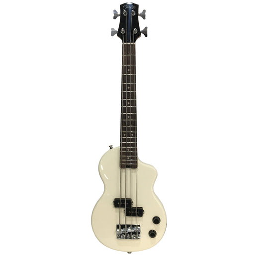 CarryOn Vintage White Lightweight Classic Design Travel Mini Bass Guitar DEMO