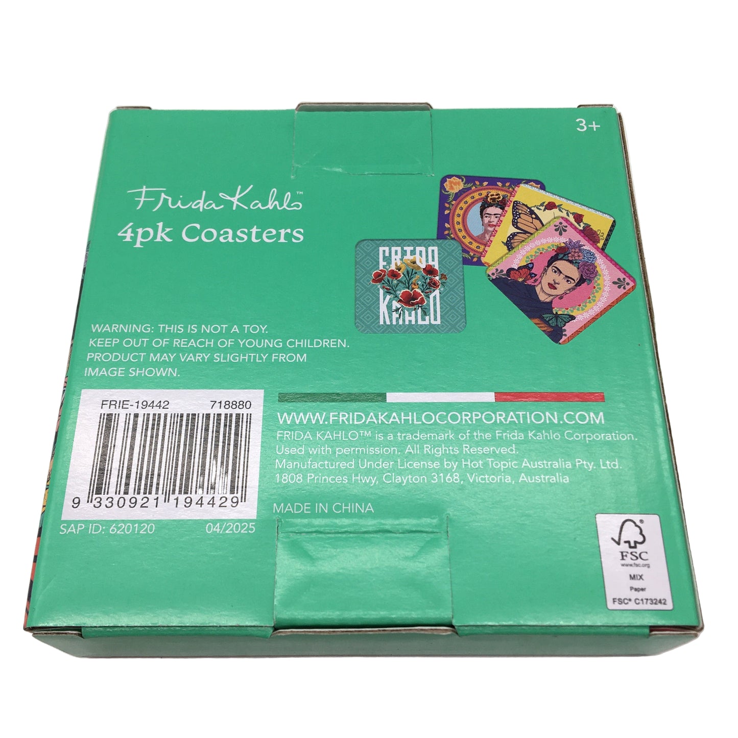 Frida Kahlo Iconic Artist Green Portrait Ceramic Mug & 4 Pack Coaster Set NEW