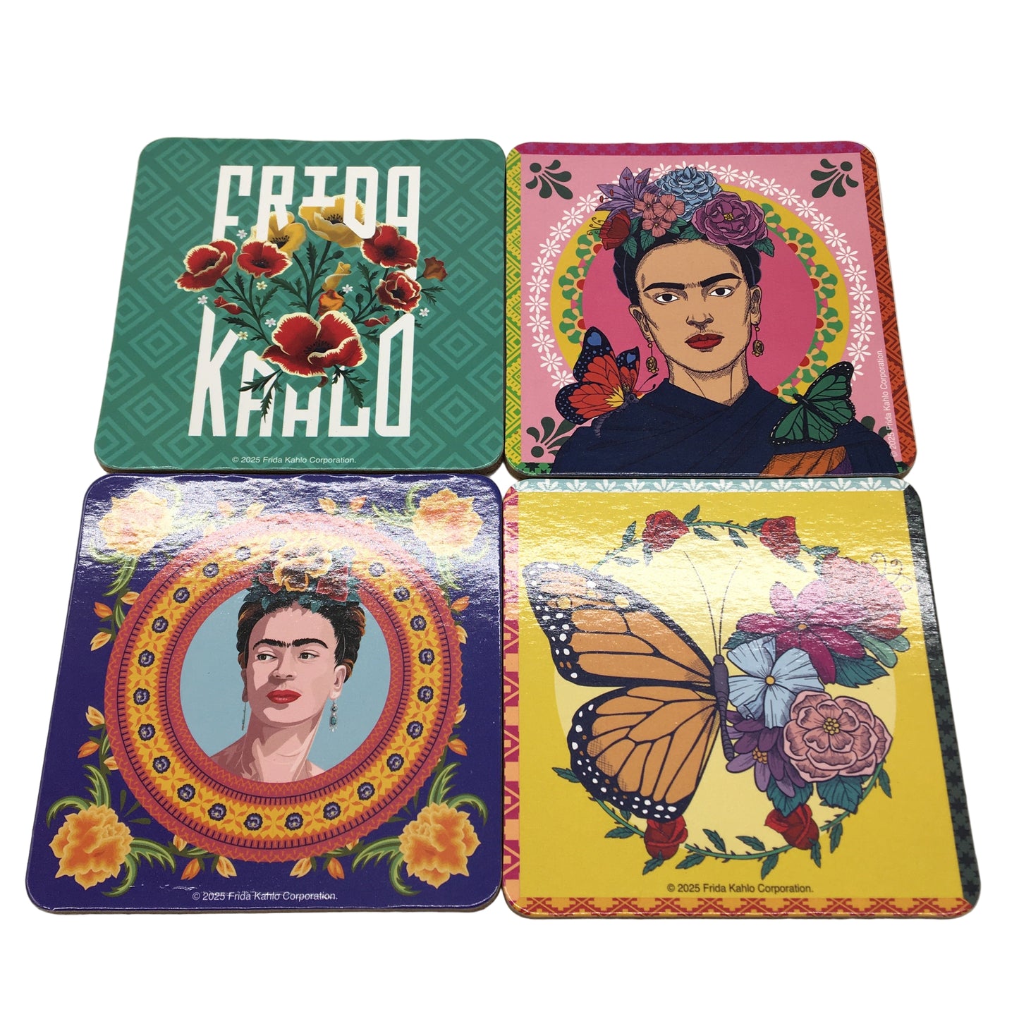 Frida Kahlo Iconic Artist Green Portrait Ceramic Mug & 4 Pack Coaster Set NEW