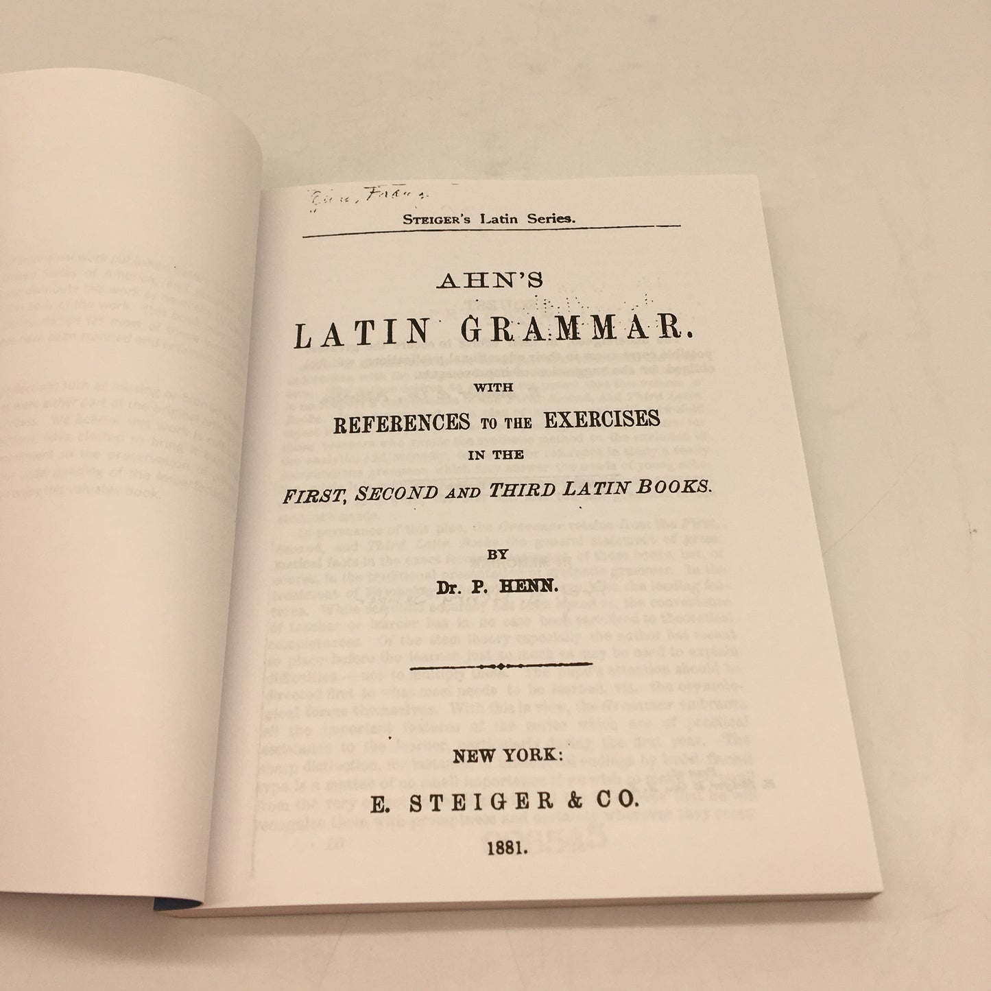 Ahn's Lain Grammar By Franz Ahn & Peter Henn Paperback NEW