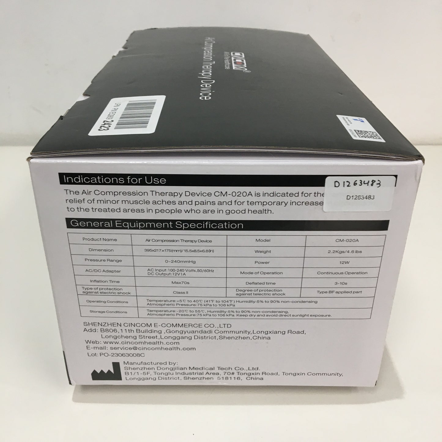 Cincom CM-020A  Air Compression Therapy Device With Heat 0-240mmg 12W
