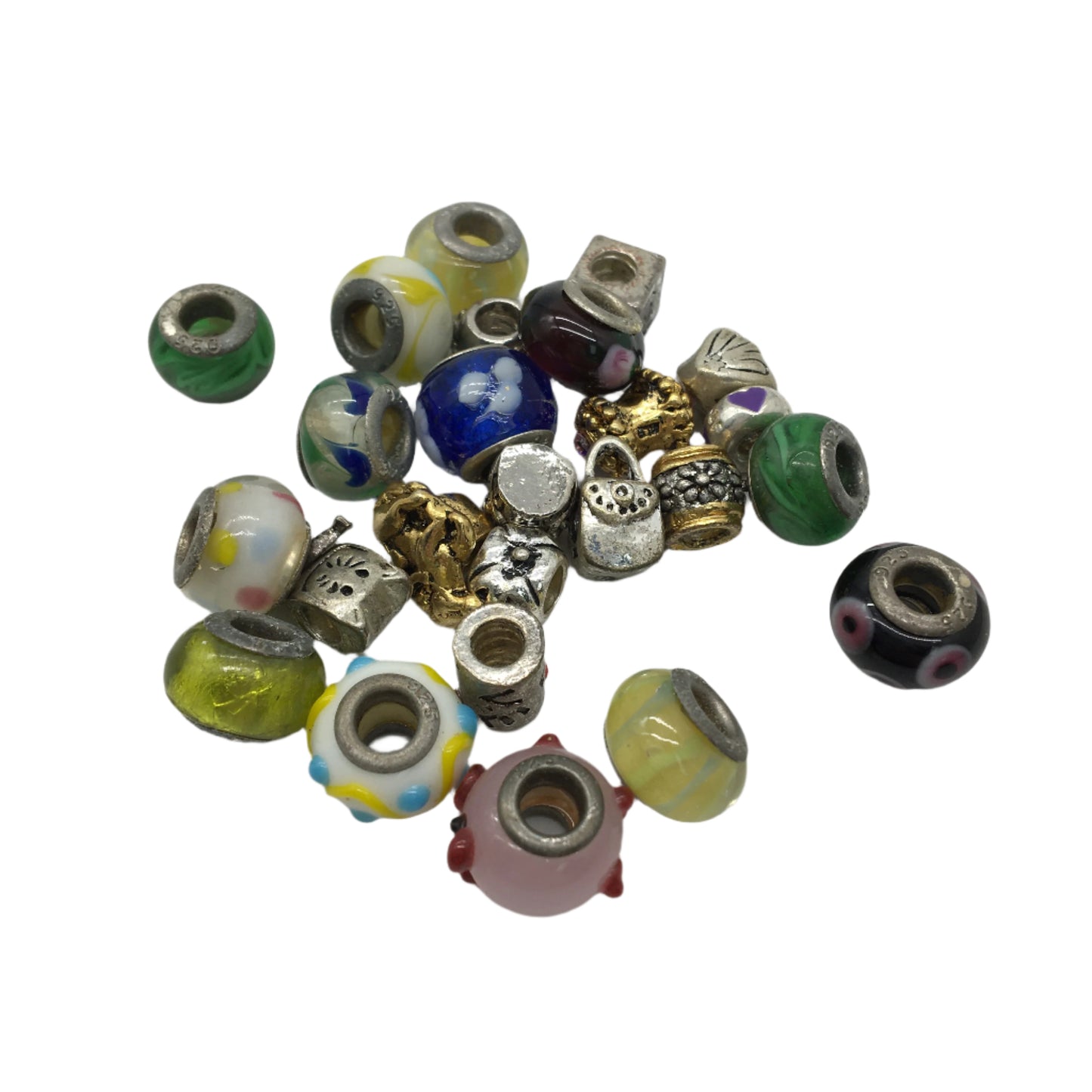 Bulk Lot -25 Piece Assorted Bracelet Beads -Mixed Unmarked, 925 & Gold Colour