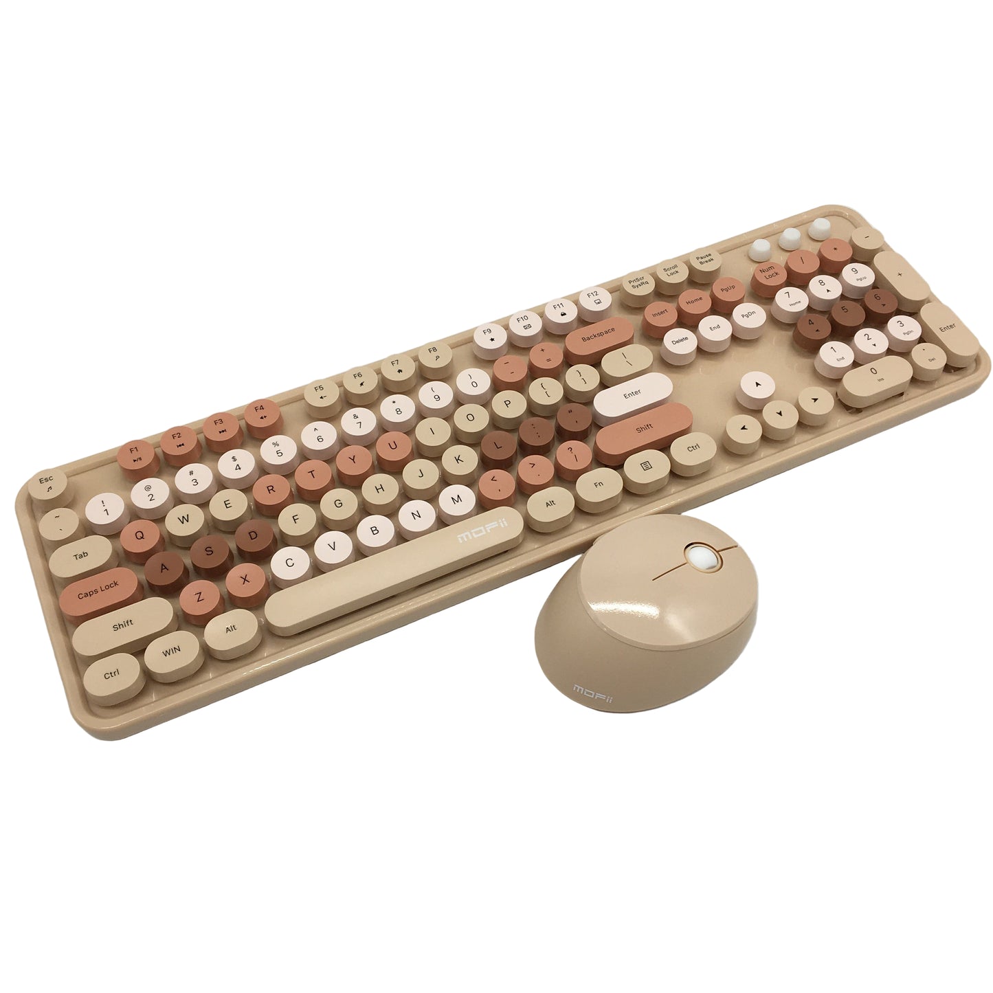 Mofii Wireless Full-Sized Keyboard and Mouse Combo Set Brown Typewriter NEW