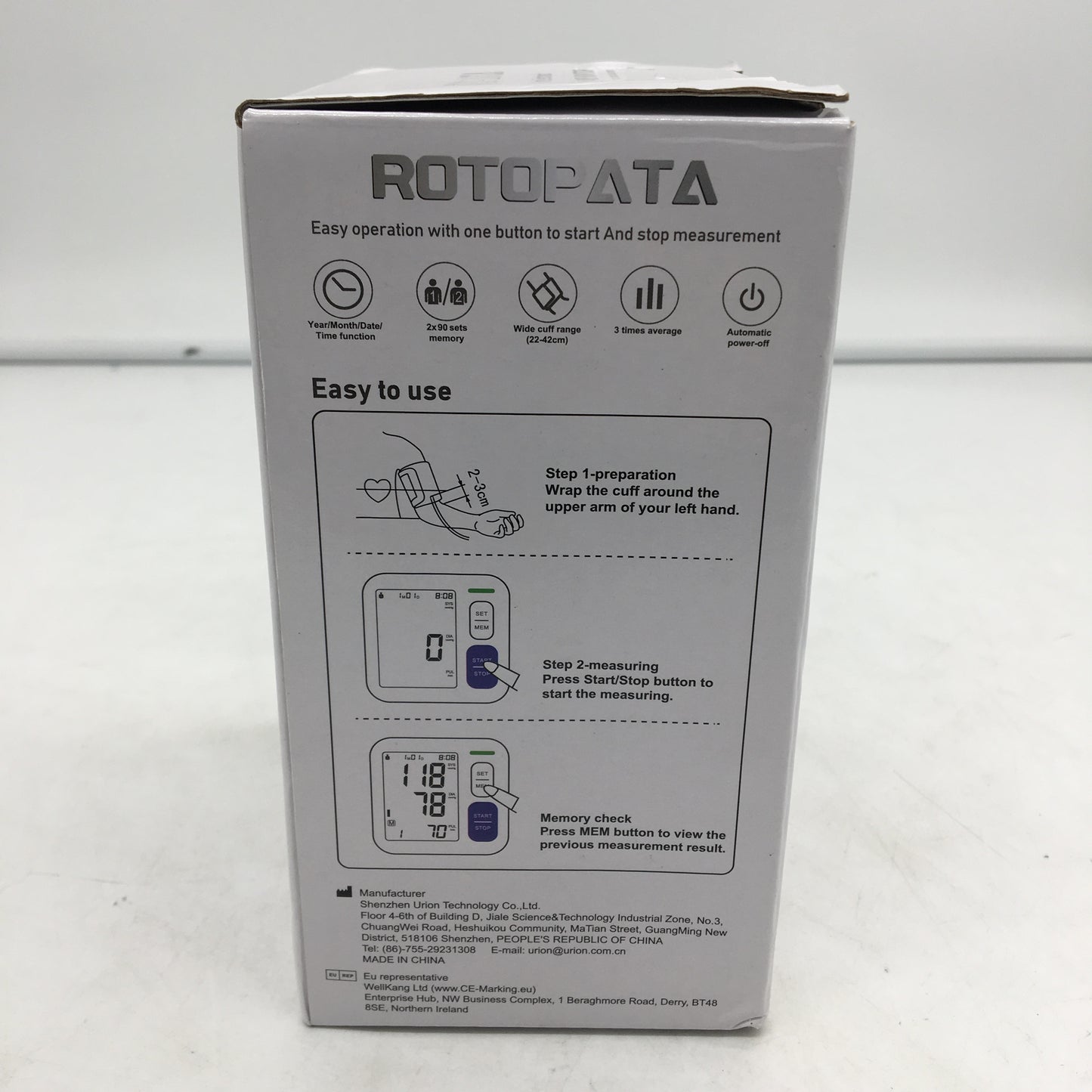 ROTOPATA U87E Upper Arm Electronic Blood Pressure Monitor Air Pump