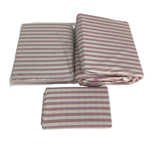 Stonewashed Pink Stripe Flat and Fitted Sheet Set with Pillowcases QUEEN NEW