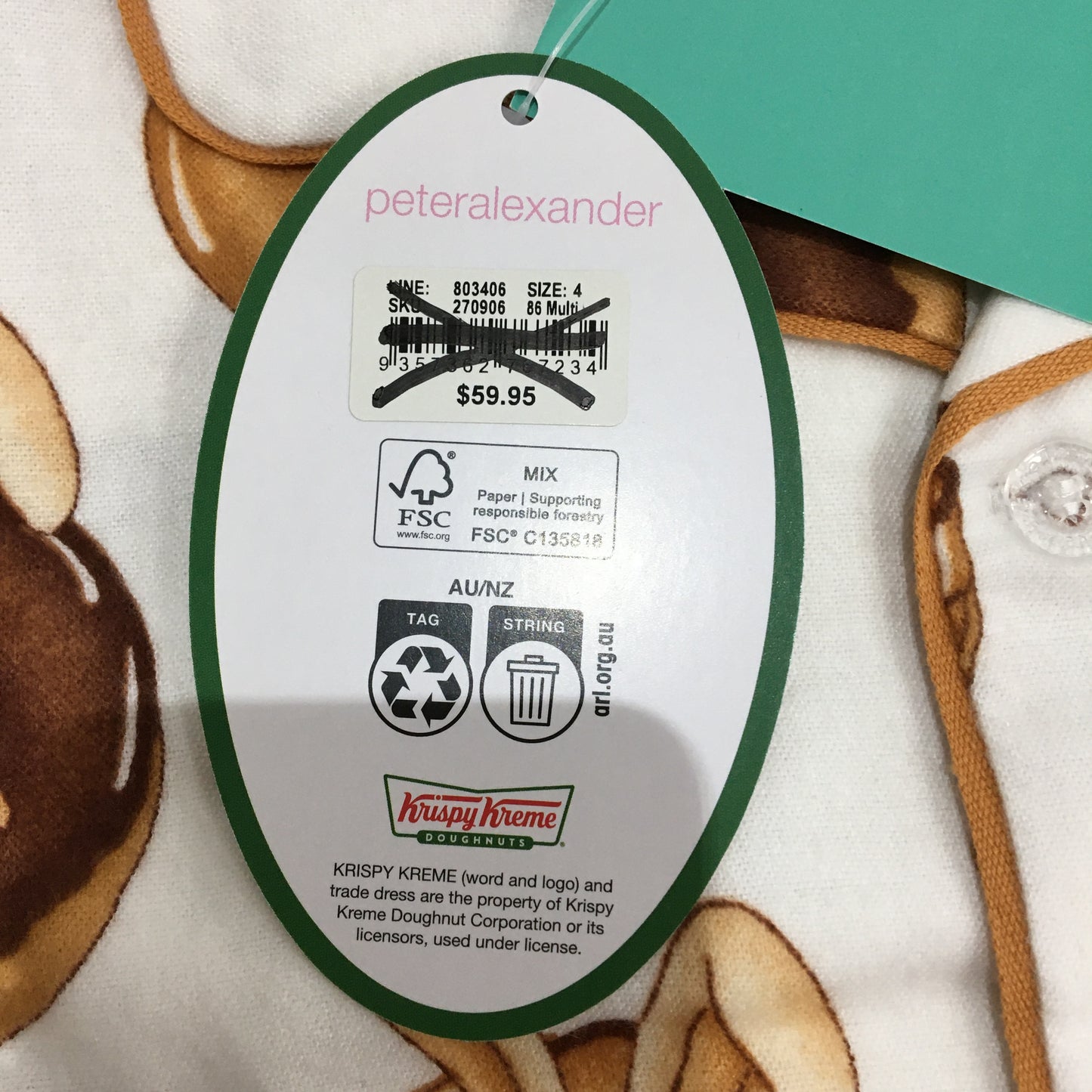 Peter Alexander Krispy Kreme Brown Bunny Flannelette PJ Set Boys Size AU 4 NEW