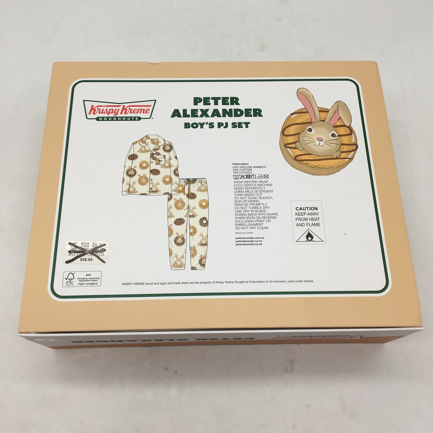 Peter Alexander Krispy Kreme Brown Bunny Flannelette PJ Set Boys Size AU 4 NEW