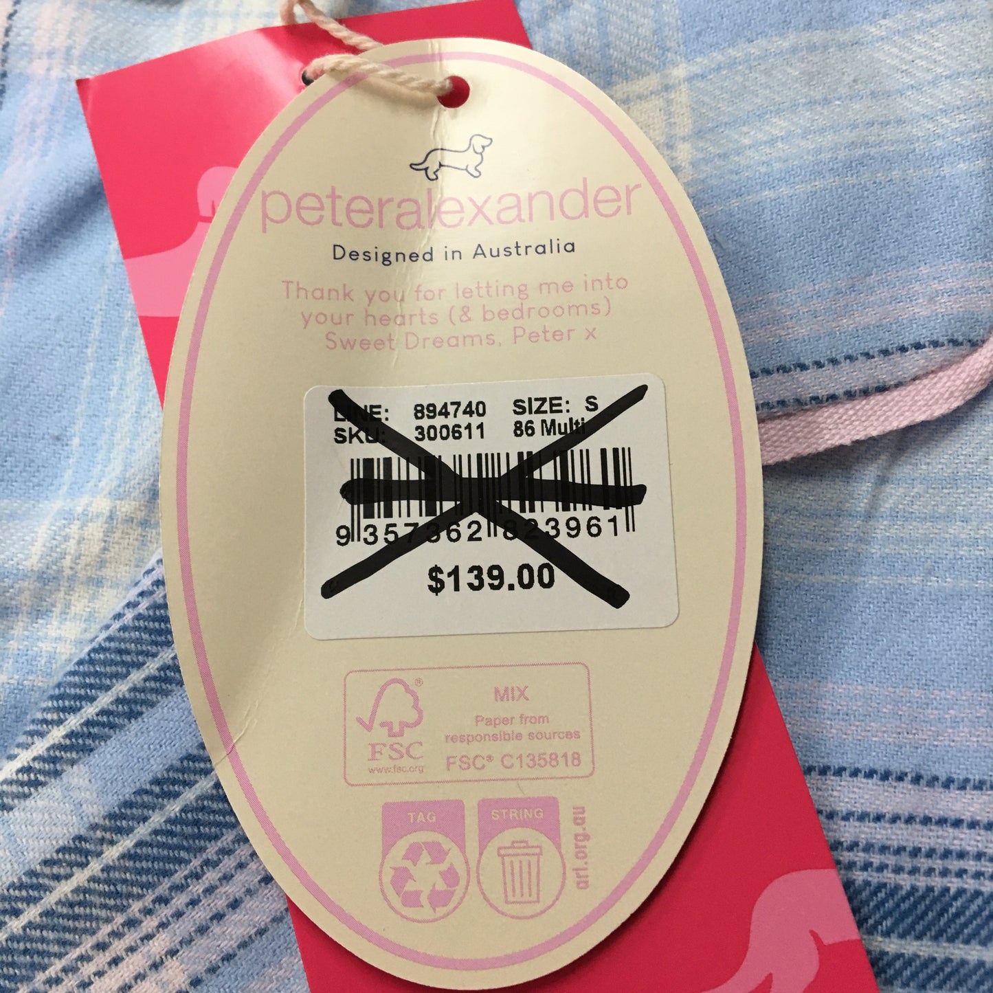 Peter Alexander Checkered Blue Flannelette Longsleeve PJ Set Ladies Sz Small NEW
