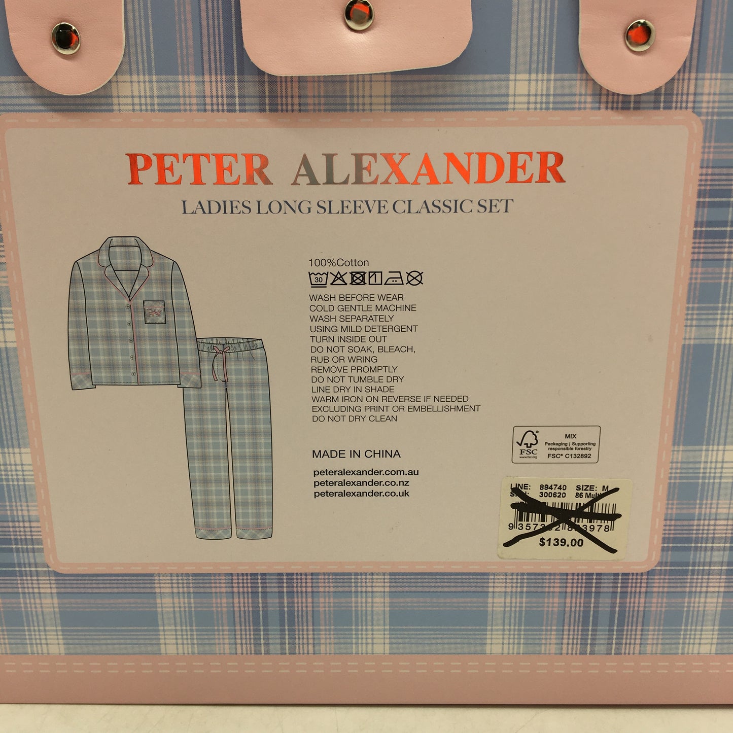 Peter Alexander Blue Checkered Longsleeve Flannelette PJ Set Ladies Sz Med NEW