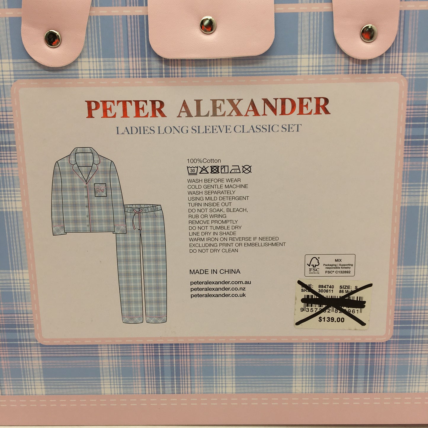 Peter Alexander Checkered Blue Flannelette Longsleeve PJ Set Ladies Sz Small NEW