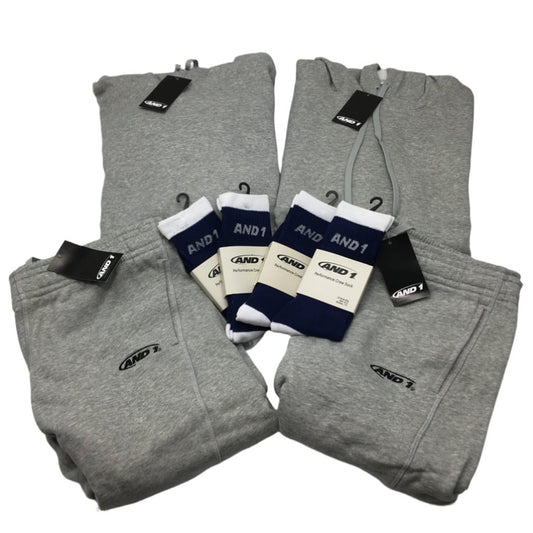 AND1 Basketball 8Pce Set 2x Hoodies & 2x Track Pants, 4 Pairs Socks Mens Size XL NEW