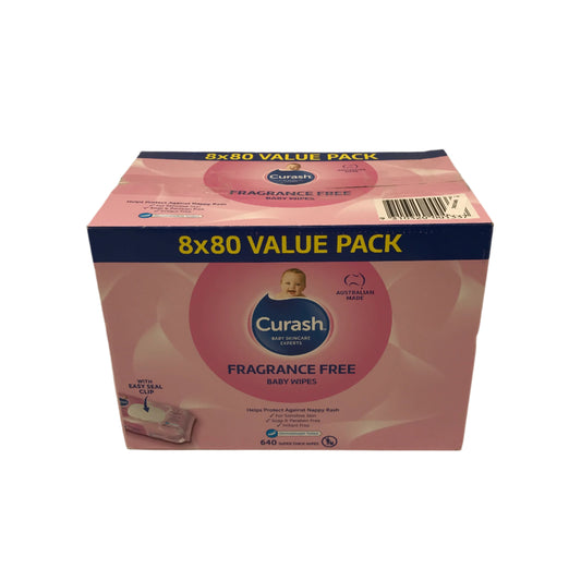 Curash Fragrance Free Super Thick Sensitive Skin Baby Wipes 8x80 Value Pack NEW