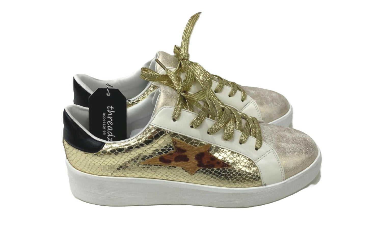 Threadz Gold Metallic Star White Sneakers Ladies Various Sizes NEW