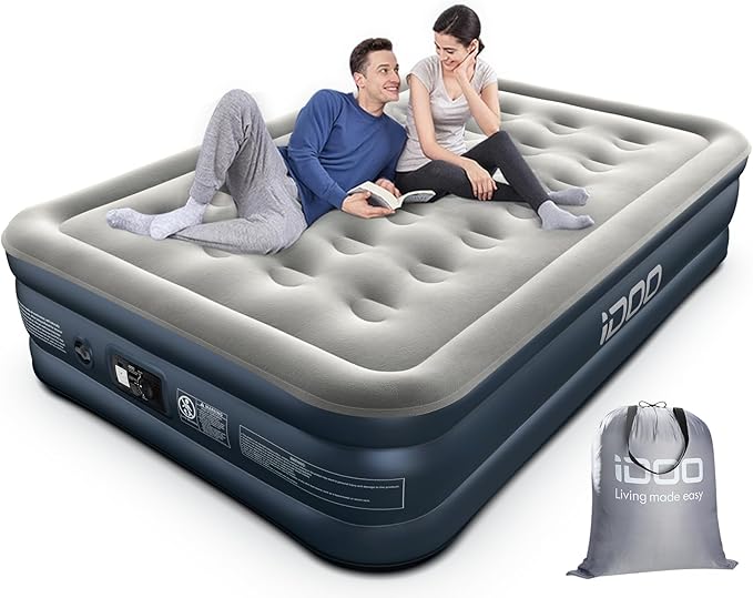 Idoo Queen Sz Air Mattress With Built In Electric Pump Carry Bag R-M002