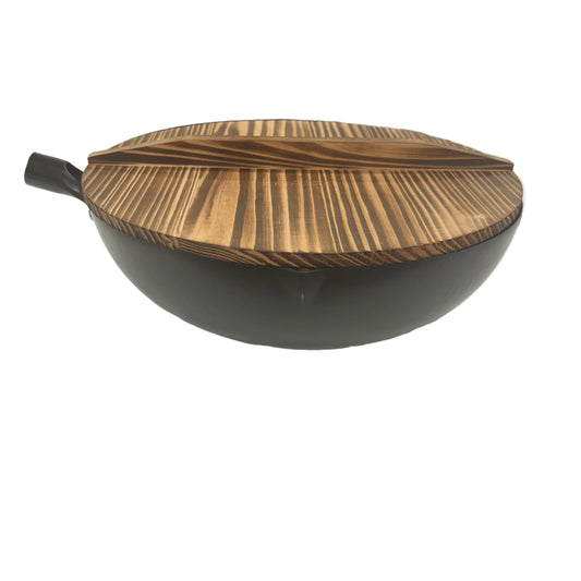 Souped Up Recipes 13.4 Inch Preseasoned Carbon Steel Wok with Wooden Lid NEW