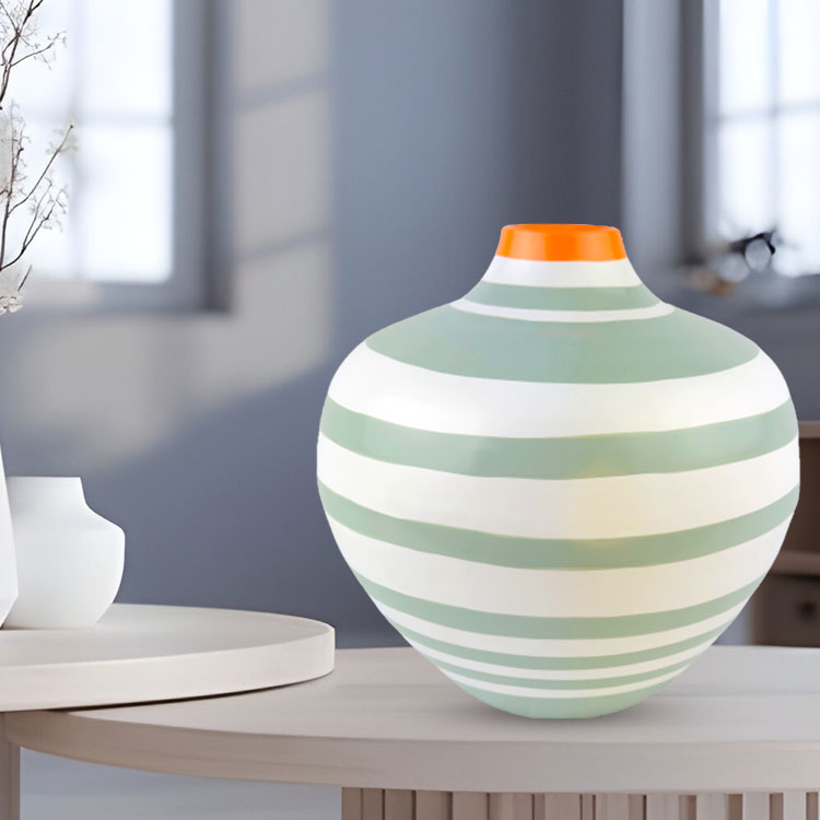 Ruta Green & White Metal Vase NEW