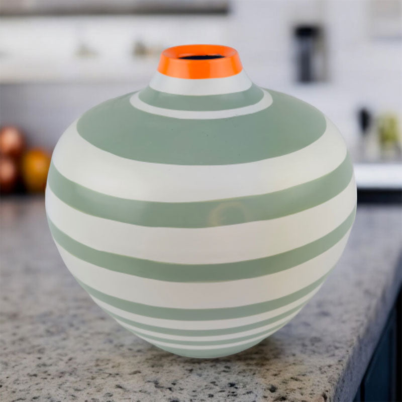 Ruta Green & White Metal Vase NEW