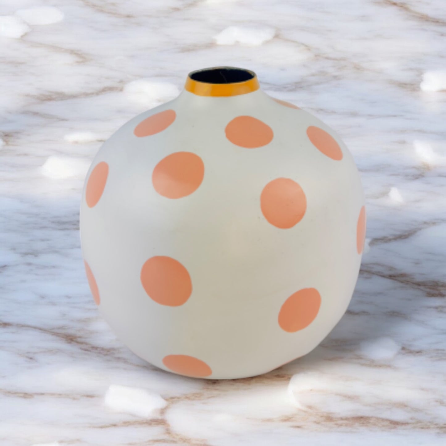 Handcrafted Iron Vase with Pink Spots Artistic Home Decor Pink and White Hand Painted Metal - Lightweight Durable NEW