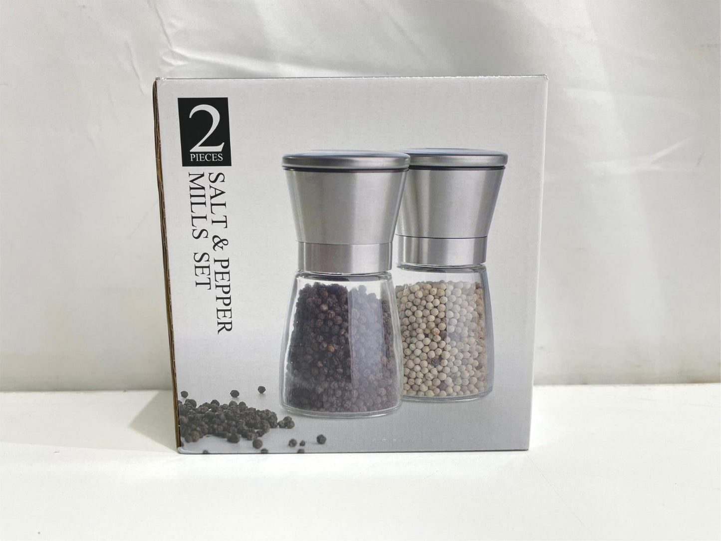 Bayso Stainless Steel 2Pce Salt & Pepper Grinders Adjustable Mills Set NEW