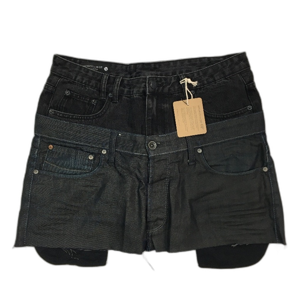 re-UP Handcrafted Upcycled Fabrics Black Veronica Mini Skirt Sz 16 Blue Denim - Durable Lightweight Design reWORKED