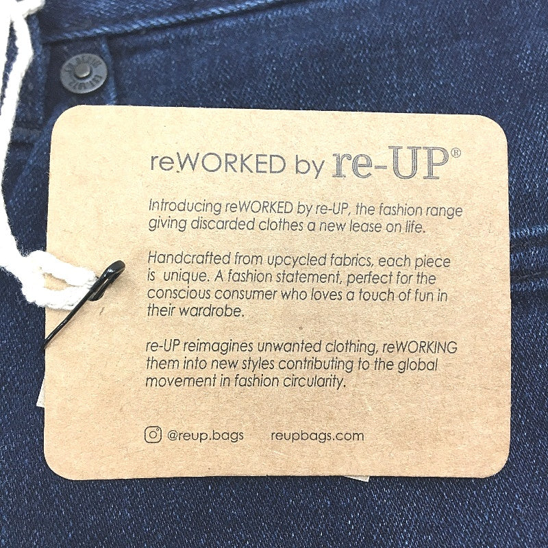 re-UP Handcrafted Upcycled Fabrics Black Veronica Mini Skirt Sz 16 Blue Denim - Durable Lightweight Design reWORKED