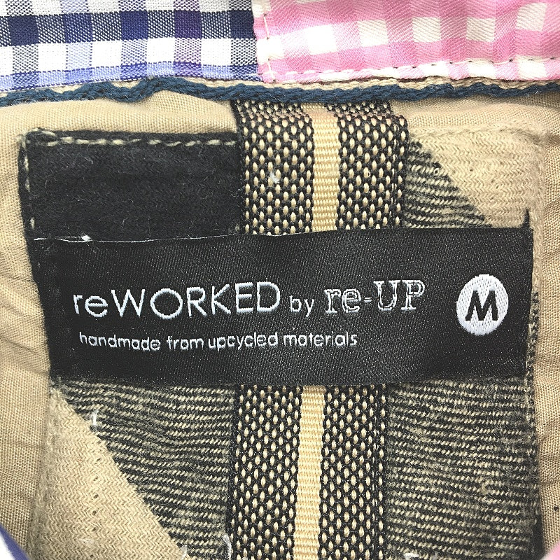 reWORKED re-UP Handcrafted Upcycled Fabrics Tan Check Flannel Shirt Sz M
