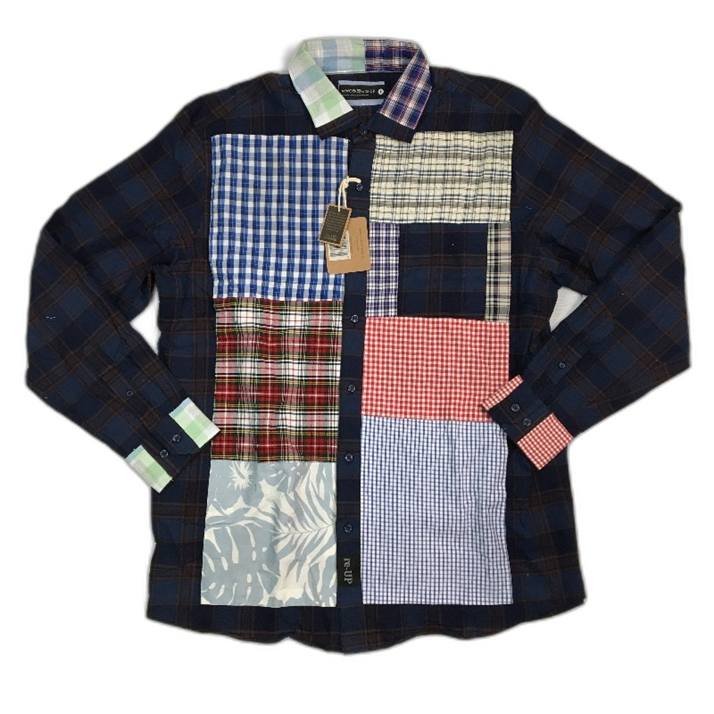 re-UP Handcrafted Upcycled Fabrics Blue Light Flannel Shirt Size L Multicoloured - Cotton Durable Lightweight Design reWORKED