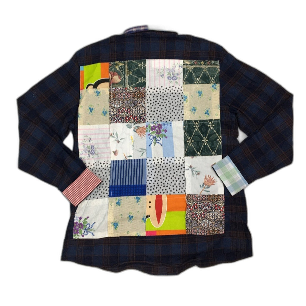 re-UP Handcrafted Upcycled Fabrics Blue Light Flannel Shirt Size L Multicoloured - Cotton Durable Lightweight Design reWORKED