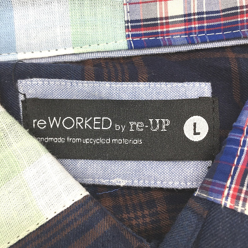 re-UP Handcrafted Upcycled Fabrics Blue Light Flannel Shirt Size L Multicoloured - Cotton Durable Lightweight Design reWORKED