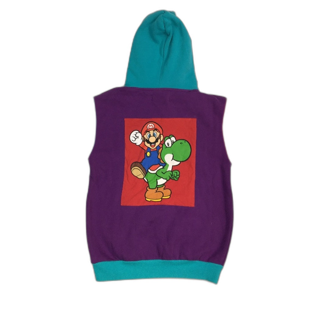 re-UP Handcrafted Upcycled Fabrics Purple Teal Hoodie Jumper Size S - Multicoloured Cotton Lightweight Fast Shipping reWORKED