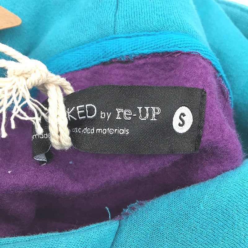 re-UP Handcrafted Upcycled Fabrics Purple Teal Hoodie Jumper Size S - Multicoloured Cotton Lightweight Fast Shipping reWORKED