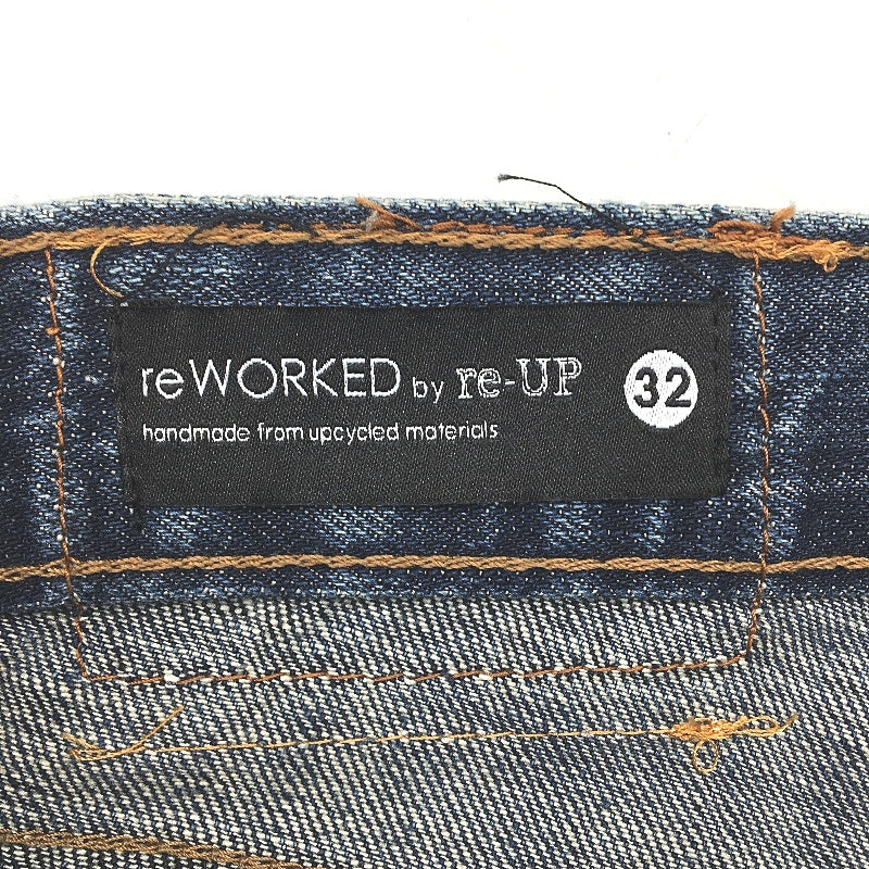 re-UP Handcrafted Upcycled Fabrics Blue Alex Patch Jeans Size 32 - Blue Denim Durable Fast Shipping reWORKED