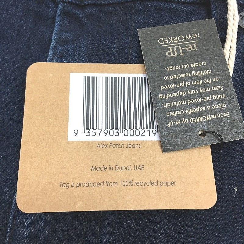 re-UP Handcrafted Upcycled Fabrics Blue Alex Patch Jeans Size 32 - Blue Denim Durable Fast Shipping reWORKED