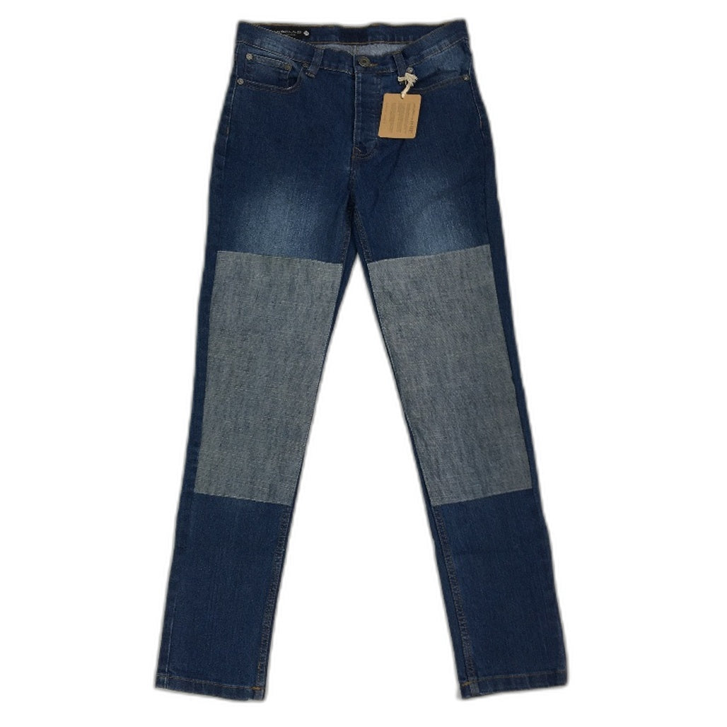 re-UP Handcrafted Upcycled Fabrics Blue Alex Patch Jeans Size 28 Blue Denim - Durable Fast Shipping reWORKED