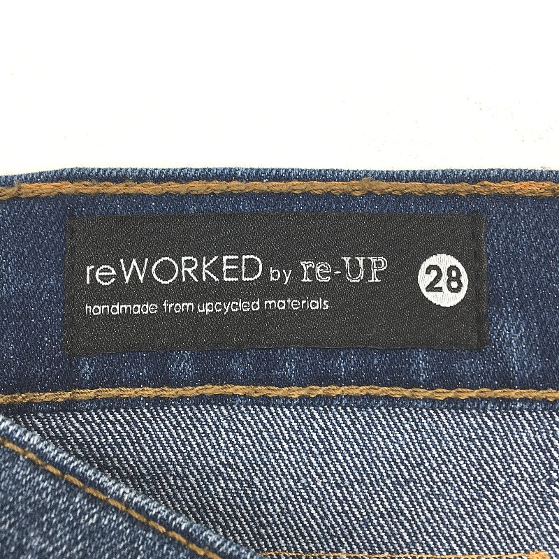 re-UP Handcrafted Upcycled Fabrics Blue Alex Patch Jeans Size 28 Blue Denim - Durable Fast Shipping reWORKED
