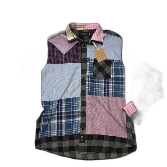reWORKED re-UP Handcrafted Upcycled Fabrics Grey Check Flannel Shirt Size XL