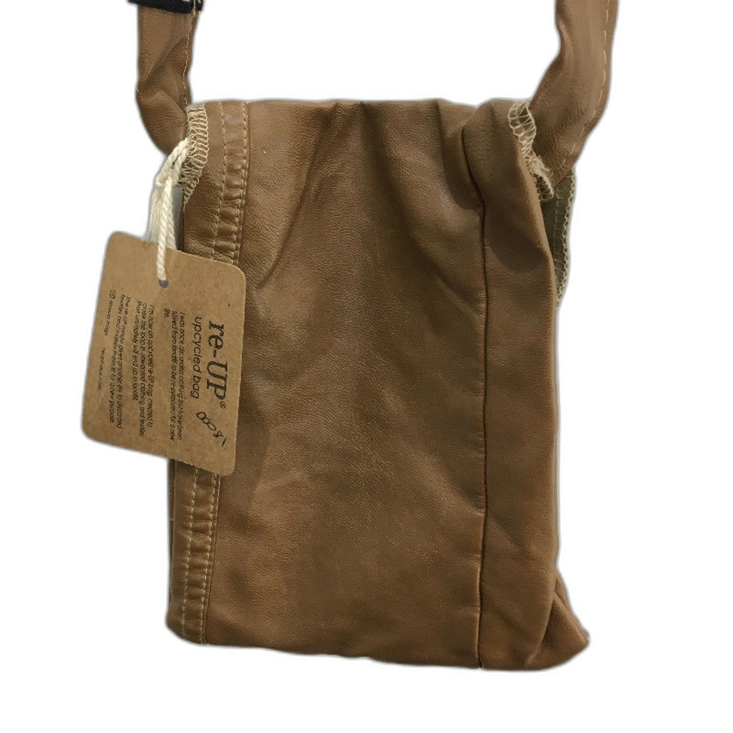 reWORKED by re-UP Handcrafted Upcycled Fabric Leather Look Brown Shoulder Pouch