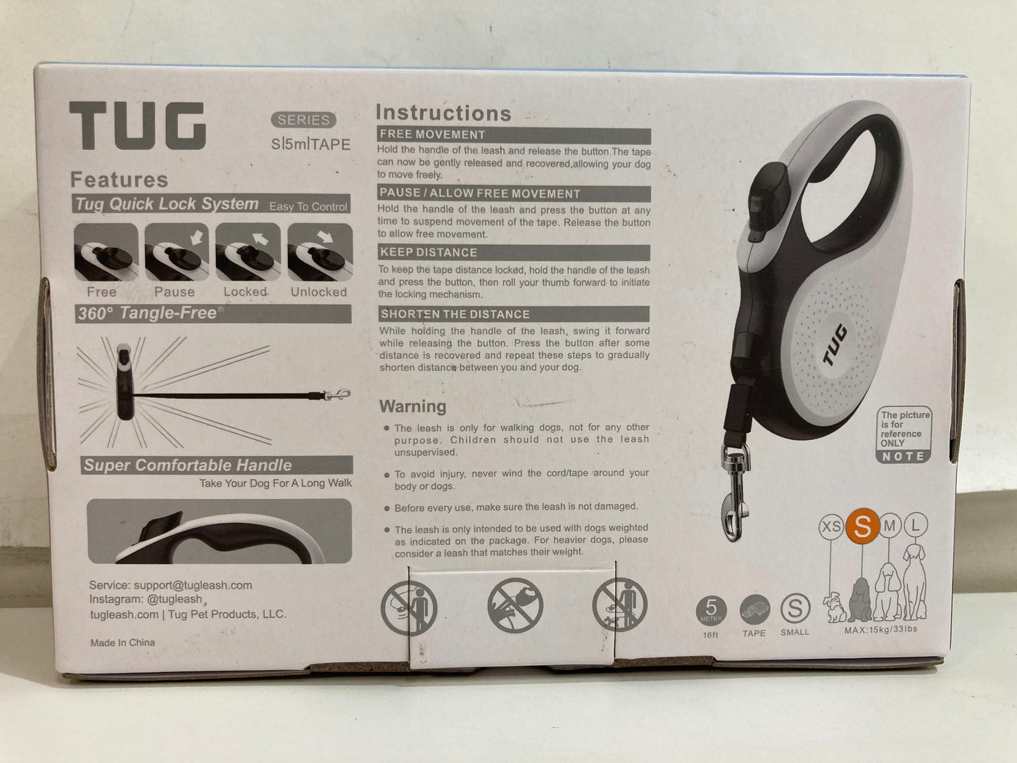 Tug 360 Degree Retractable Dog Lead Dogs Up To 15Kg 5M Grey/Black Rp$30 NEW