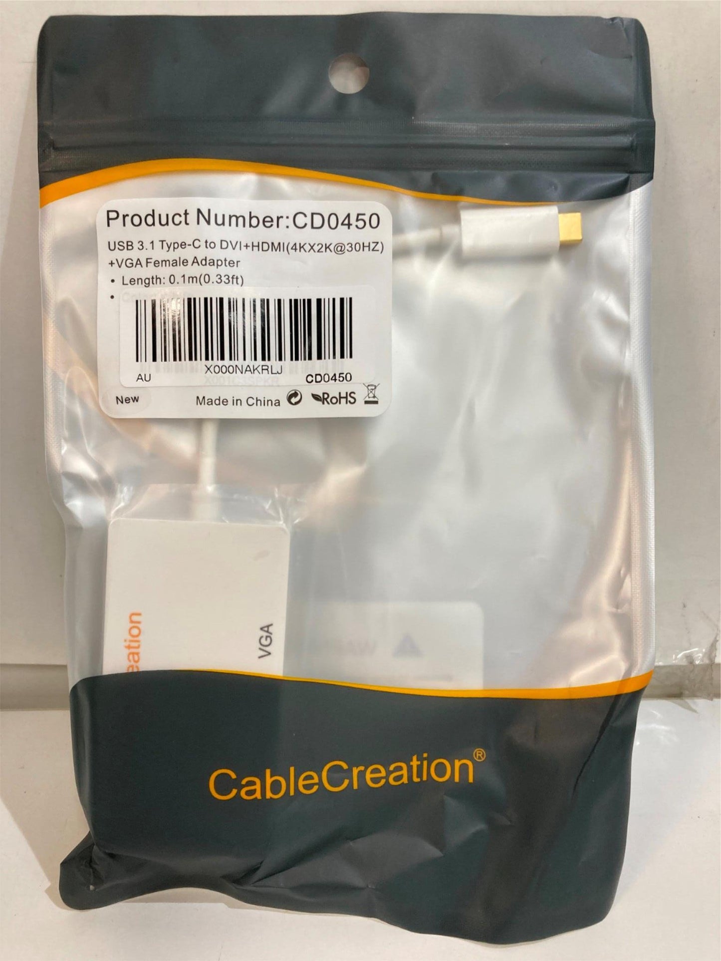 Cablecreation Usb Type C Male To Vga + Hdmi (4K*2K,30Hz) Length 0.1M NEW